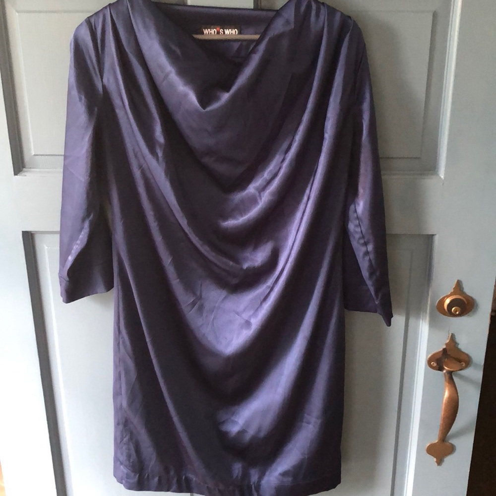 Made in Italy poly satin dress w/ draped neckline